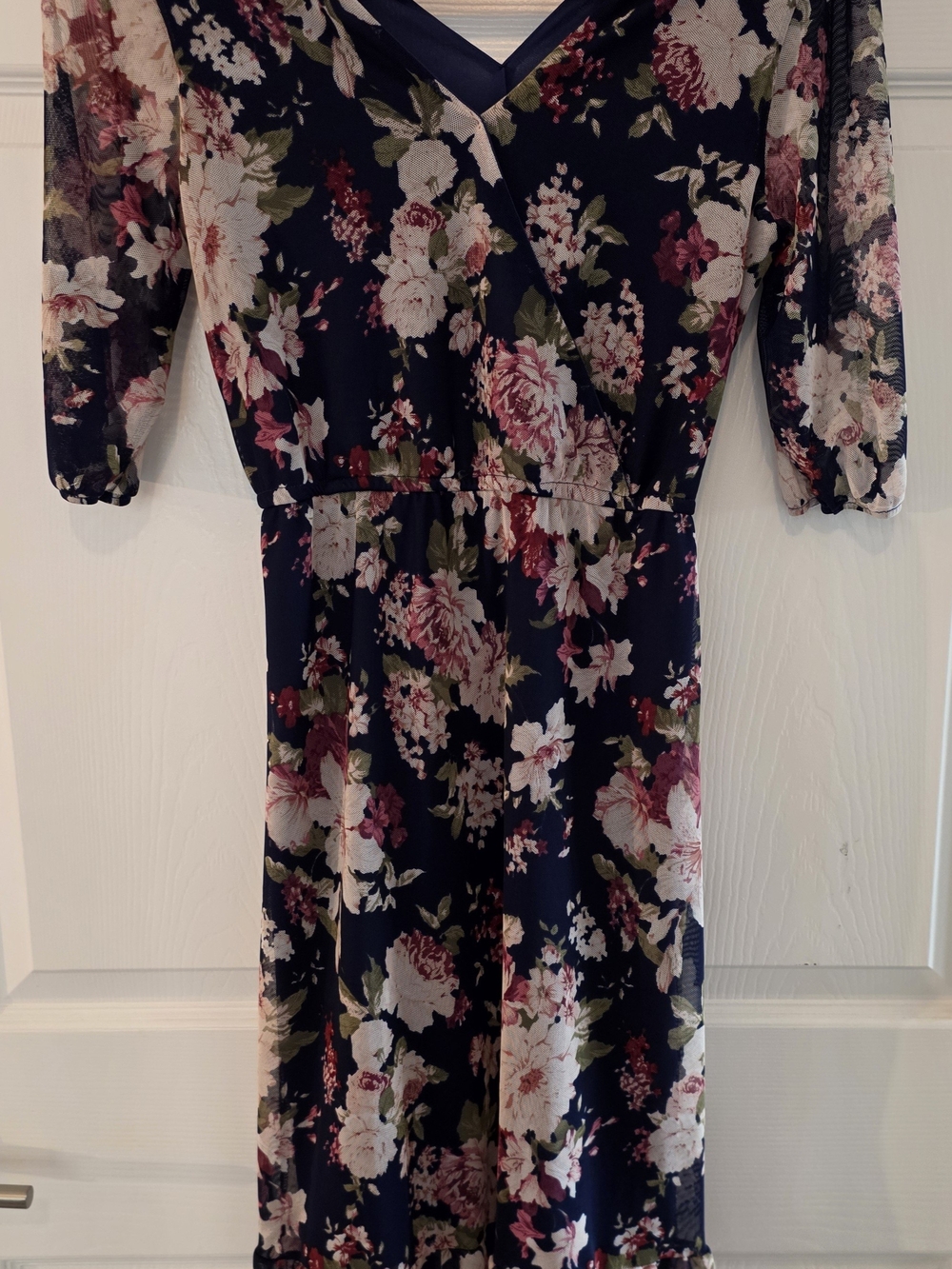 Love Girl Glam Mesh Floral Navy Wrap-Style Girl's Dress. Girl's Large 14